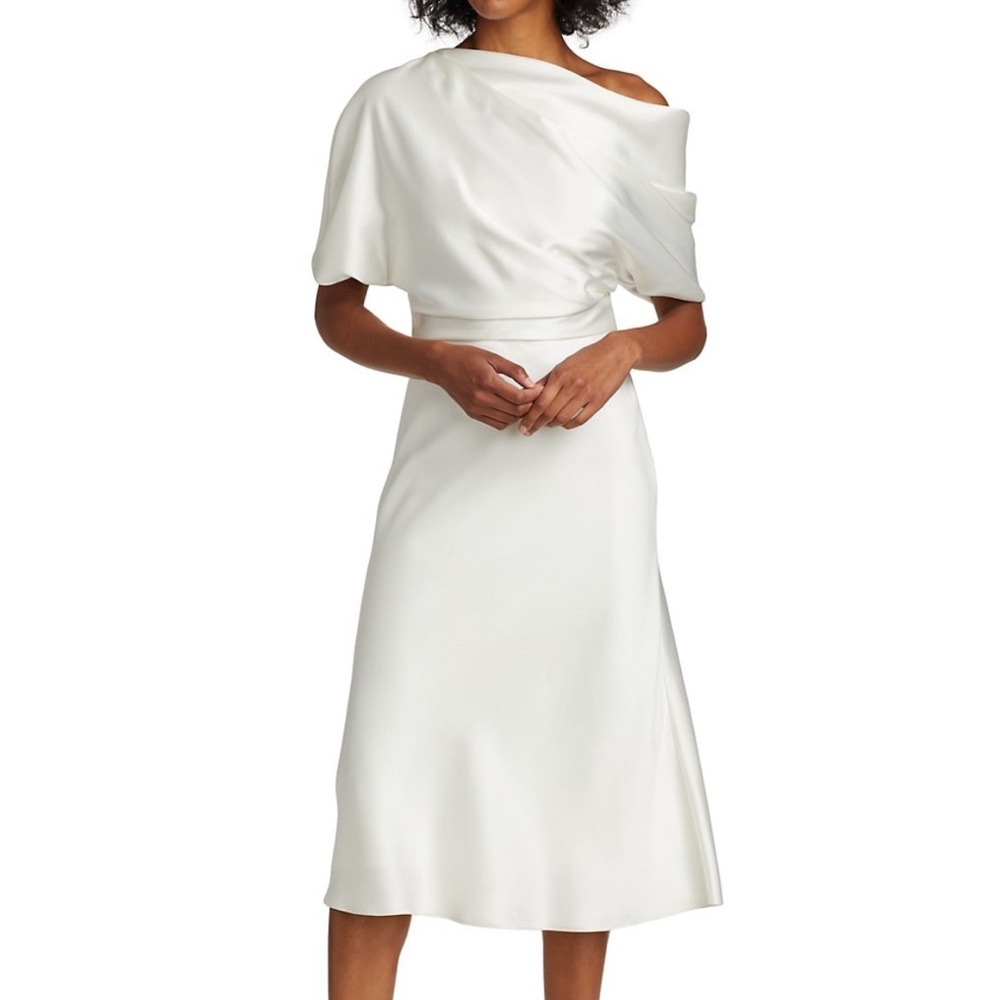 Amsale Draped Satin One-Shoulder Dress